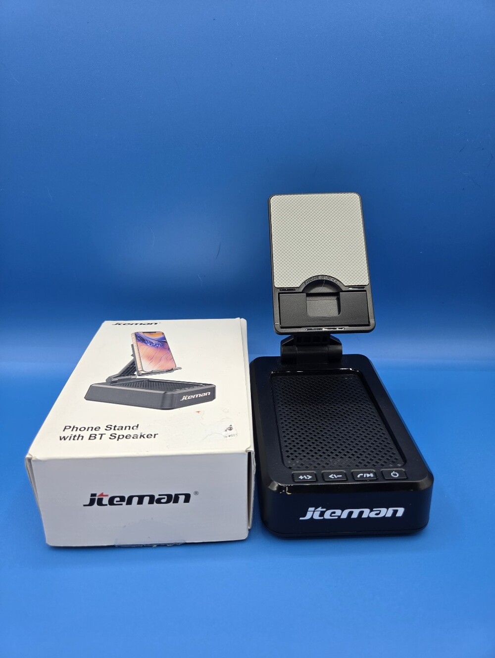 Jteman Black Phone Stand with Bluetooth Speaker
